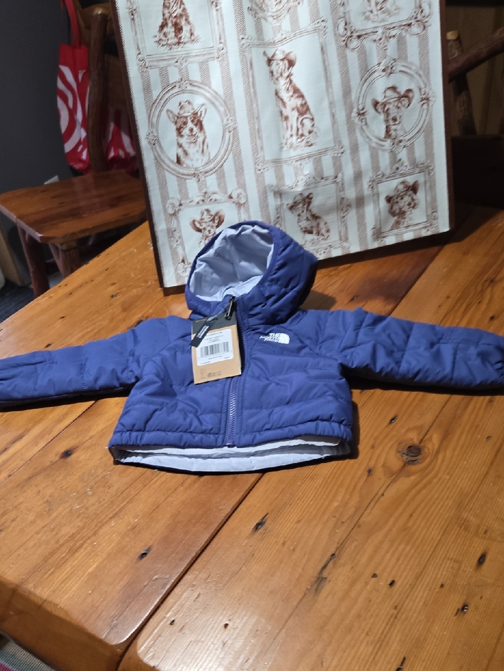 Nwt The North Face Navy Blue Hooded Reversible Puffer Jacket Sz 0/3 Months